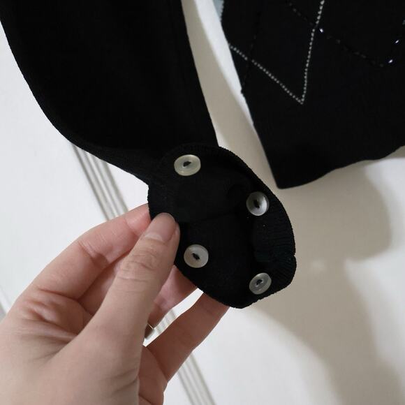 Vintage INC International Concepts Silk Beaded Argyle Black Blue Sweater Preppy - Picture 7 of 9